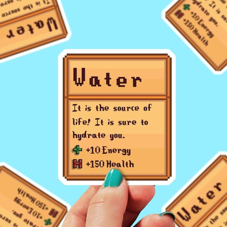 Stardew Valley Drinking Water bottle Sticker, Emotional Support Water Bottle Sticker, Water Bottle Stickers, Stardew Stickers, Waterproof Sticker, Stardew Valley Stickers, stardew valley sticker, farmer sticker, farming sticker, animal sticker