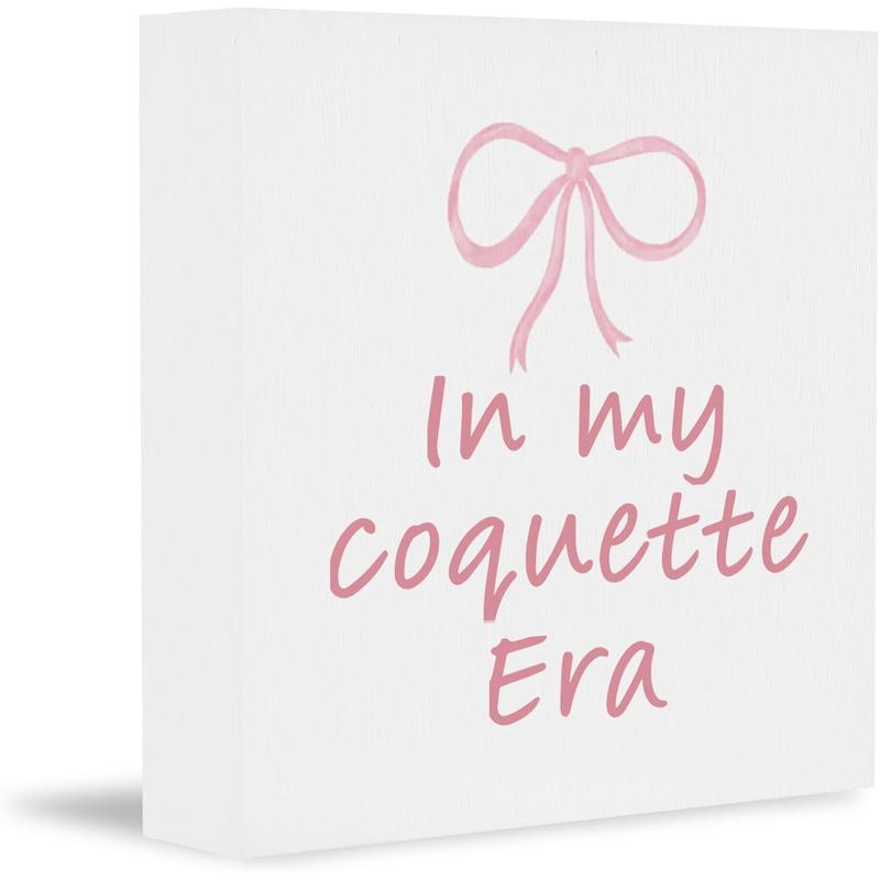 CUANFDDSF Trendy Pink Bow Coquette Room Decor Wooden Box Sign, Coquette Party Decor, Girls Room Decor, i\u2019m Just a Girl Girly Bowknot Signs for Home Dorm Wall Desk Shelf Tabletop Decoration