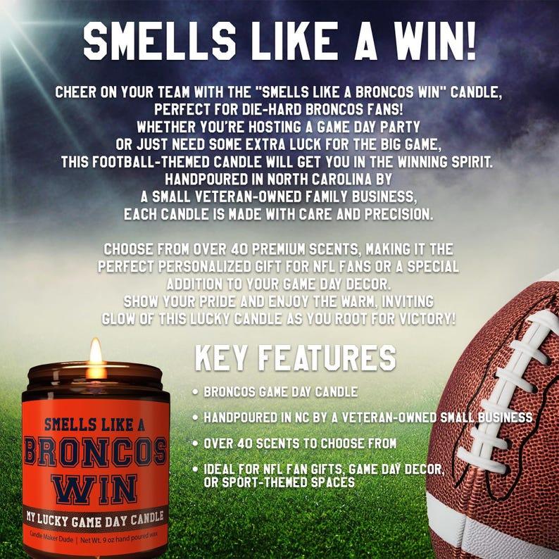 Smells Like a Broncos Win Candle, Broncos Candle, Game Day Decor, Funny Broncos Fan Gift, Lucky Broncos Candle Unique, Unique Gift Idea, Football Candle, Football Gift, Candle Gift