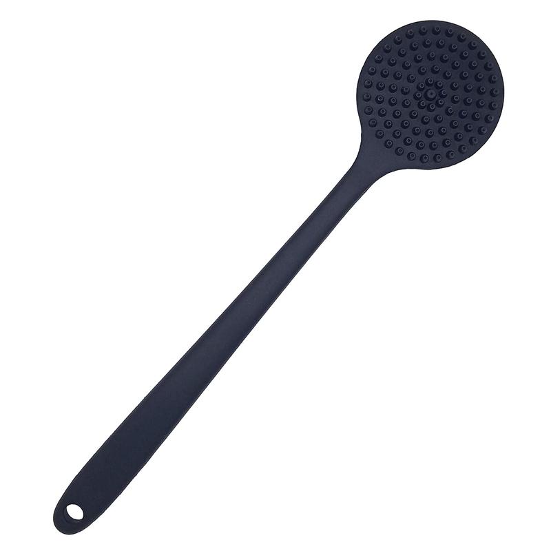 Silicone Back Scrubber for Shower - Soft Bath Body Brush with Long Handle (Black) - Exfoliating & Skin Care Tool