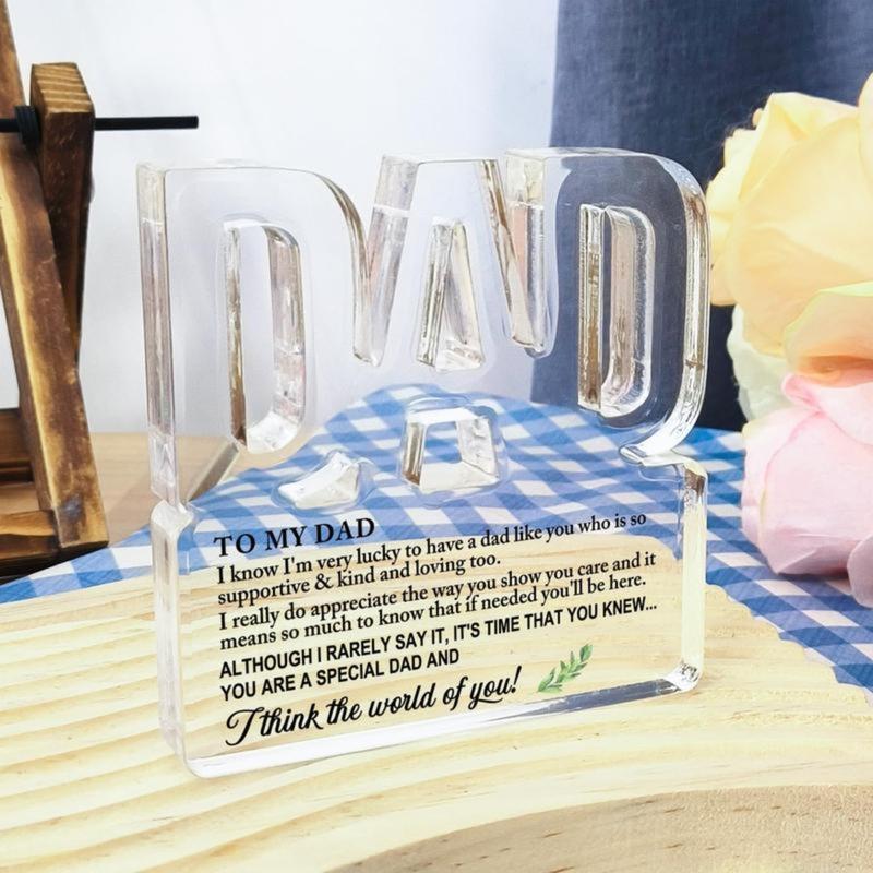 Letter Pattern Clear Acrylic Plaque, Creative Transparent Ornament, Desktop Decoration for Home Office, Room Decor, Gift for Dad