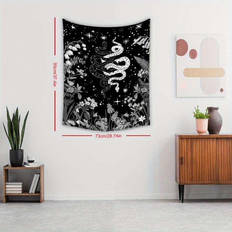 Vibrant Black and White Snake Flower Printed Tapestry - Unique Wall Hanging for Living Room, Bedroom, Dorm Room Decor - Adds Bohemian Chic Touch to