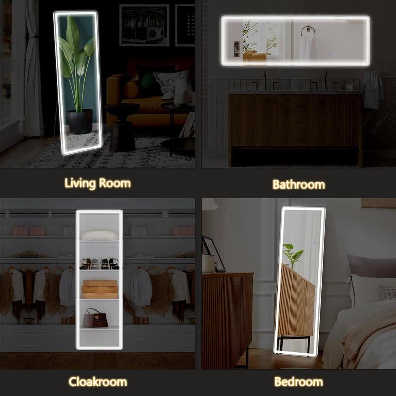 3-color LED floor standing full-length mirror, wall mounted floor standing mirror, bedroom and changing room dimming, and tri color lighting