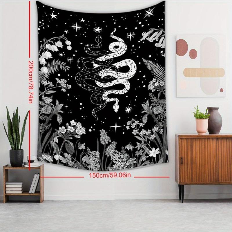 Vibrant Black and White Snake Flower Printed Tapestry - Unique Wall Hanging for Living Room, Bedroom, Dorm Room Decor - Adds Bohemian Chic Touch to