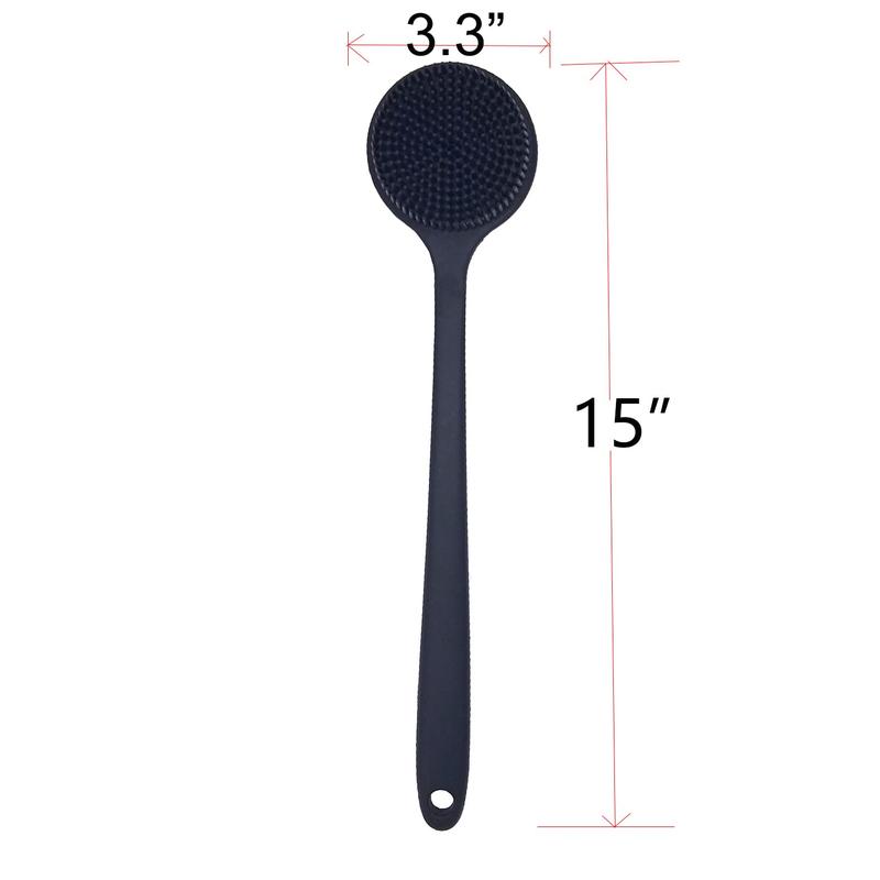 Silicone Back Scrubber for Shower - Soft Bath Body Brush with Long Handle (Black) - Exfoliating & Skin Care Tool