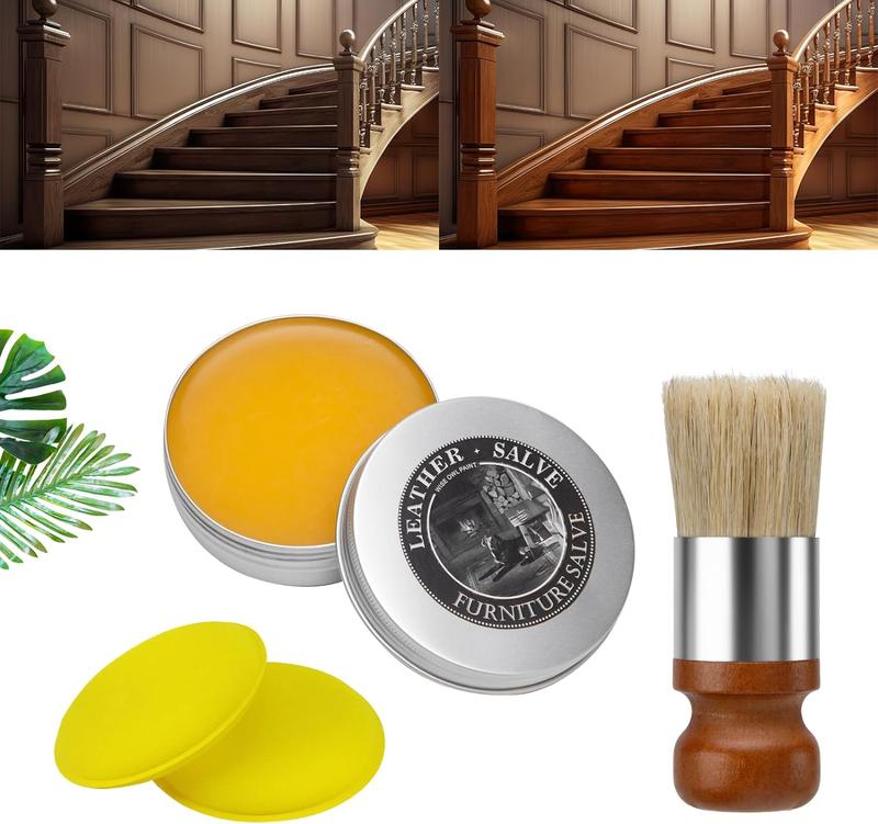 Furniture Salve for Leather Care, Furniture Leather Wax with Boar Bristle Brush, Furniture Salve & Brush Bundle Wood Polish