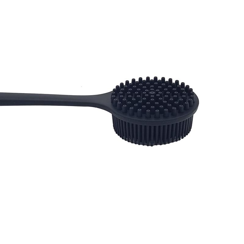 Silicone Back Scrubber for Shower - Soft Bath Body Brush with Long Handle (Black) - Exfoliating & Skin Care Tool