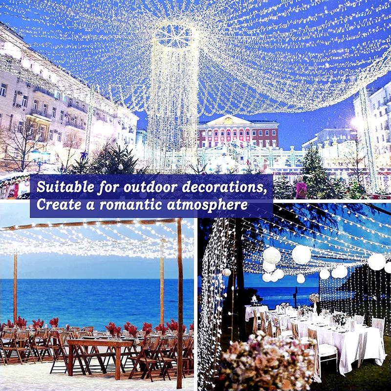 403ft 1000 LED String Lights Outdoor Christmas Lights 8 Modes & Timer Fairy Light Plug in Waterproof LED String Lights for Xmas Yard Tree Wedding Party Holiday Decorations (Cool White) Set Gift