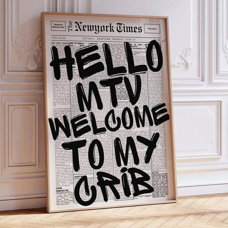 Hello MTV Print, 70s Print, Girly Decor, Welcome To My Crib Print, Retro Print, Aesthetic Apartment Decor, Preppy Posters, Typography Print