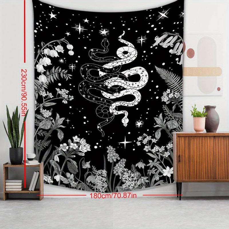 Vibrant Black and White Snake Flower Printed Tapestry - Unique Wall Hanging for Living Room, Bedroom, Dorm Room Decor - Adds Bohemian Chic Touch to