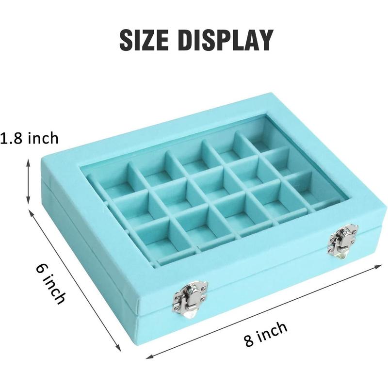 Velvet Jewelry Box 24 Grid Jewelry Ring Display Organiser Box Tray Holder Earrings Storage Case for Wife Mom Women (Pink)