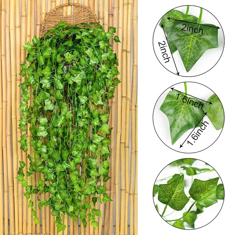 84 Feet 12 Strands Artificial Ivy Leaf Plants Vine Hanging Garland Fake Foliage Flowers Home Kitchen Garden Office Wedding Wall Decor, Green