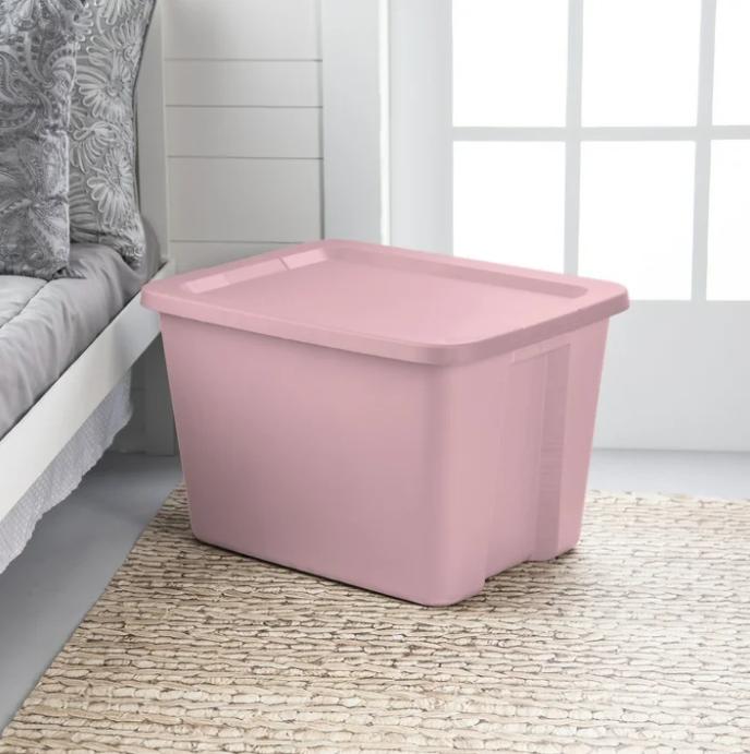 Plastic 18 Gallon Tote Box in Pearl Blush Color for Home Organization by