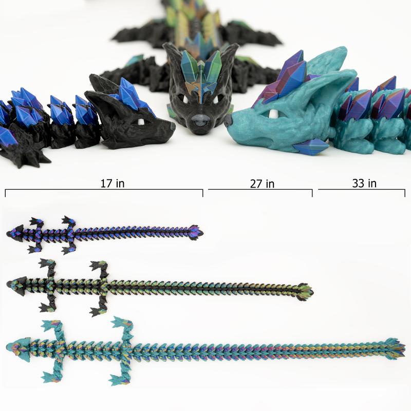 Wolf Crystal Dragon with Boopable Snoot | Articulating 3d Printed Dragon perfect for Home Decor and Desk Fidget