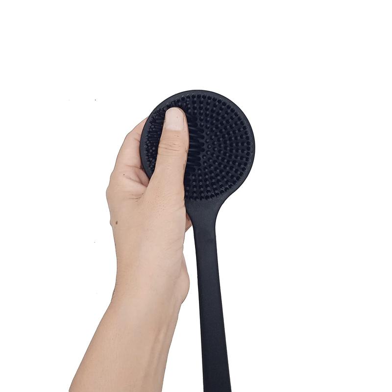 Silicone Back Scrubber for Shower - Soft Bath Body Brush with Long Handle (Black) - Exfoliating & Skin Care Tool