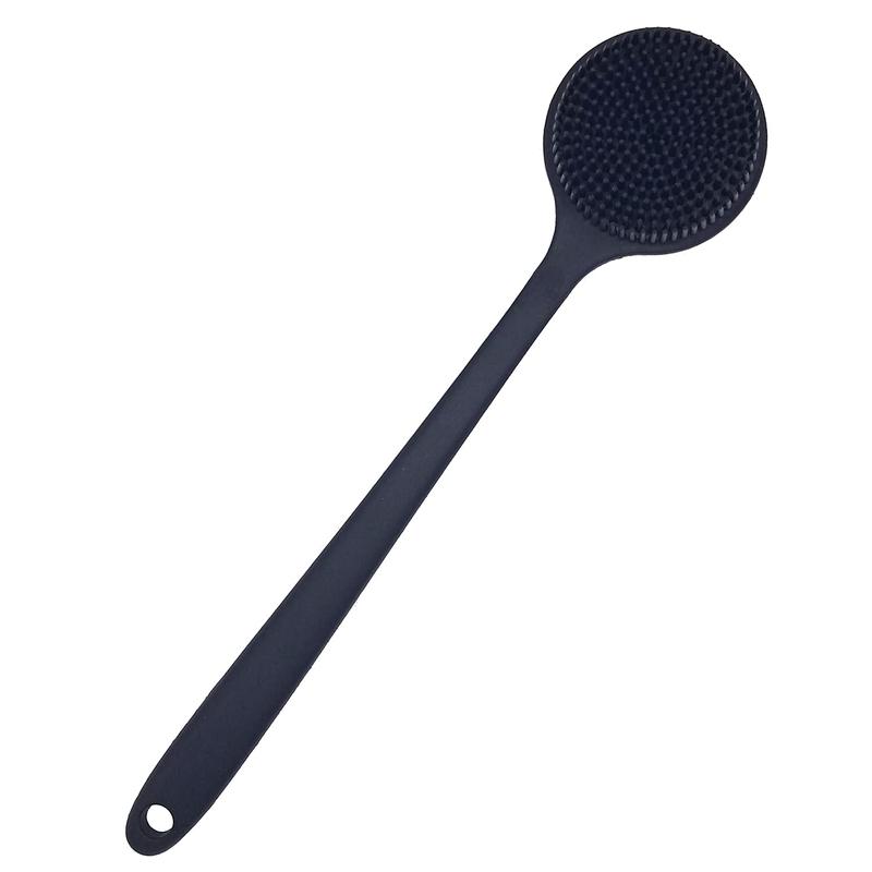 Silicone Back Scrubber for Shower - Soft Bath Body Brush with Long Handle (Black) - Exfoliating & Skin Care Tool