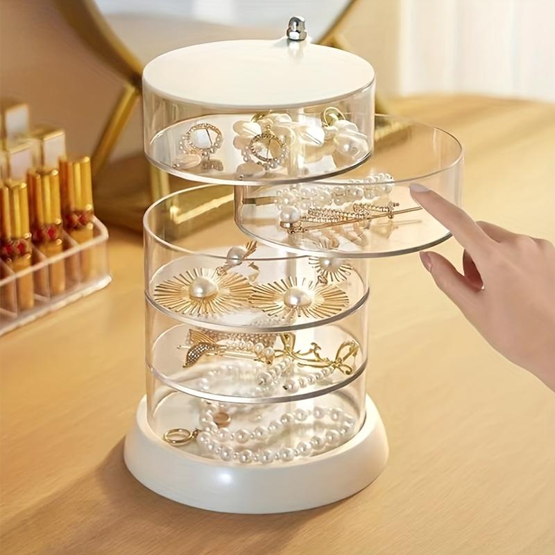 24-hour shipping Rotating Jewelry Organizer with Lid - 4 5 Tier Transparent Storage Box for Earrings, Necklaces, Bracelets & Hair Accessories, Jewelry Boxes