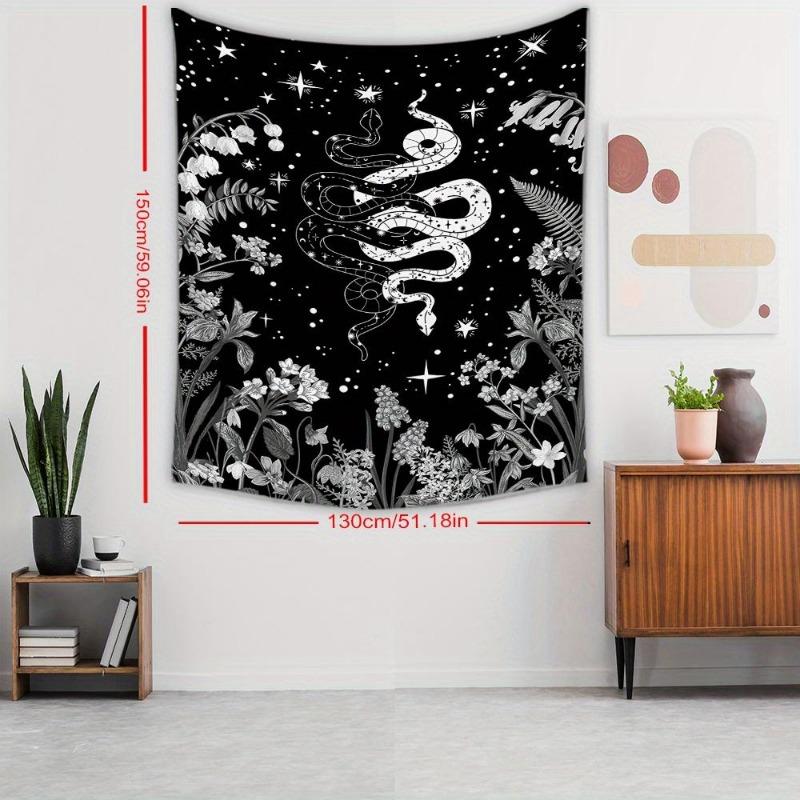 Vibrant Black and White Snake Flower Printed Tapestry - Unique Wall Hanging for Living Room, Bedroom, Dorm Room Decor - Adds Bohemian Chic Touch to