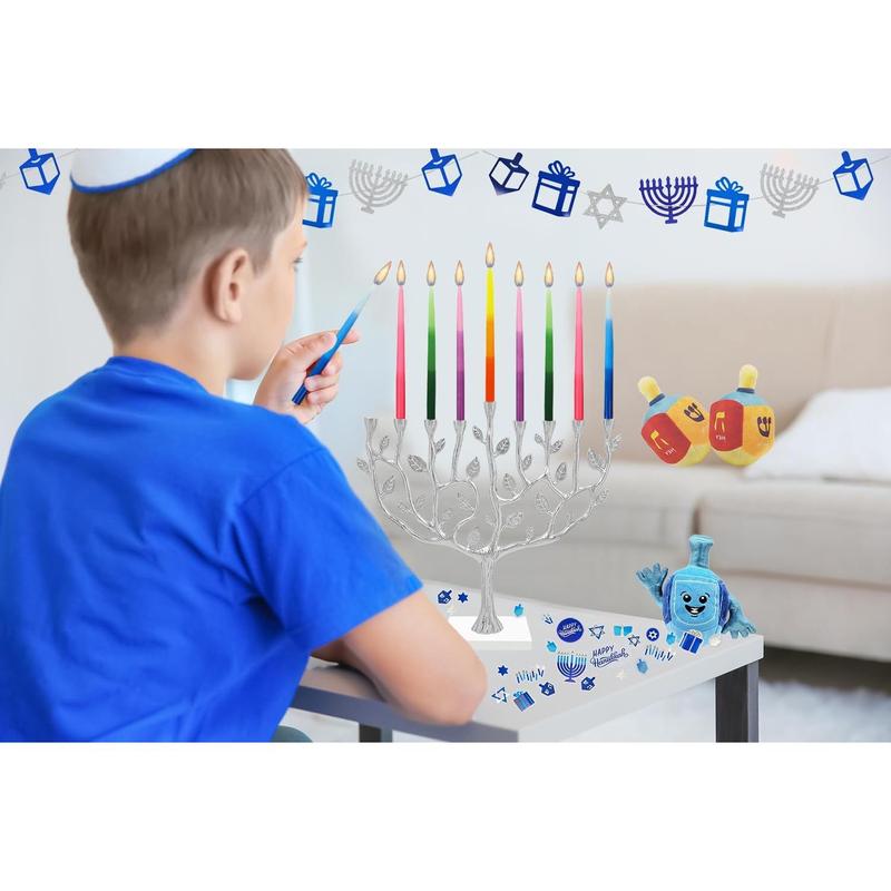 The Dreidel Company Dripless Deluxe Tapered Hanukkah Candles, Multicolored 3-Tone Pastel Decorations, Chanukkah Menorah Candles for All 8 Nights of Chanukah (Single)