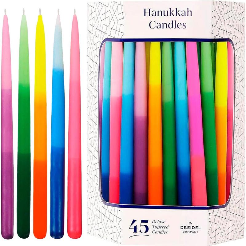 The Dreidel Company Dripless Deluxe Tapered Hanukkah Candles, Multicolored 3-Tone Pastel Decorations, Chanukkah Menorah Candles for All 8 Nights of Chanukah (Single)