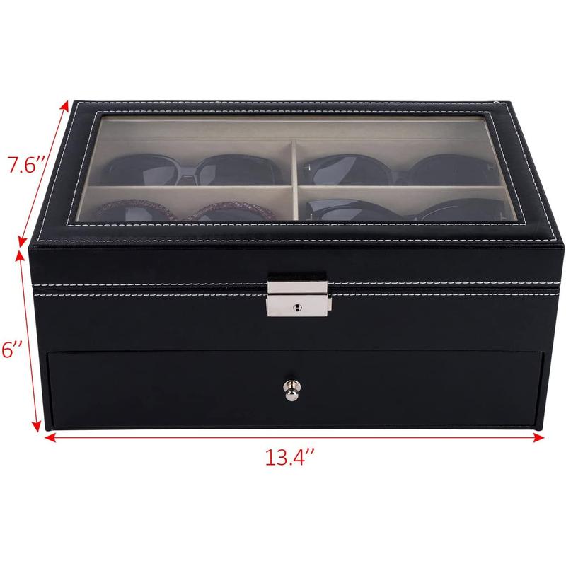 AUTOARK Leather 12 Piece Eyeglasses Storage and Sunglass Glasses Display Drawer Lockable Case Organizer,Black,Aw-023 AUTOARK