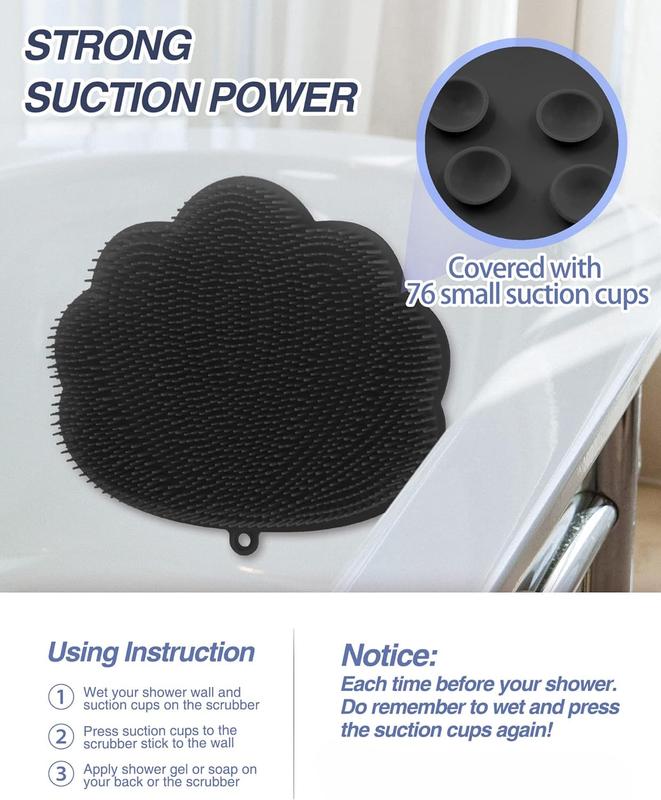 Upgrade Shower Foot Massager Scrubber with Non-Slip Suction Cups, Wall-Mounted Back Scrubber for Shower, Hands-Free Foot Scrubber Mat with a Free Adhesive Hook. (Black) Accessories