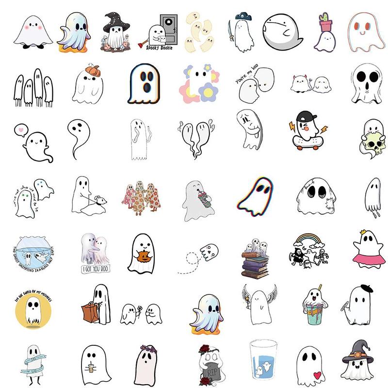 Cute Ghost Pattern Sticker, 100pcs Cartoon Ghost Decorative Sticker, DIY Decals for Water Bottle, Laptop, Phone Case, Scrapbooking, Journal Making