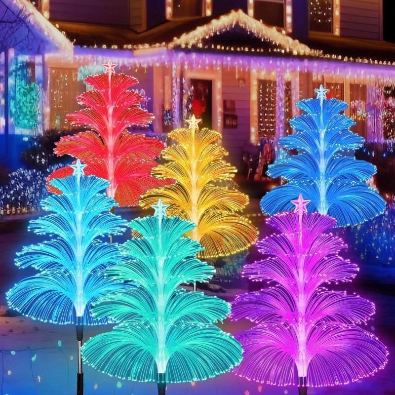 Christmas Solar Powered Tree Shaped Light, 2 4Counts Waterproof LED Decorative Light,Outdoor Decorative Light for Garden Path HolidayDecoration