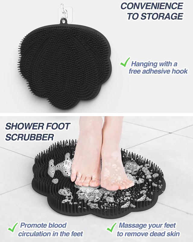 Upgrade Shower Foot Massager Scrubber with Non-Slip Suction Cups, Wall-Mounted Back Scrubber for Shower, Hands-Free Foot Scrubber Mat with a Free Adhesive Hook. (Black) Accessories