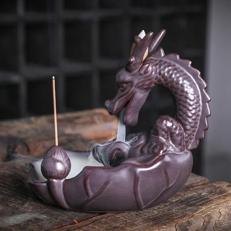 Dragon Design Backflow Incense Burner, 1 Count Ceramic Incense Holder, Aromatherapy Relaxation Gifts for Home and Office, Home Decor Supplies