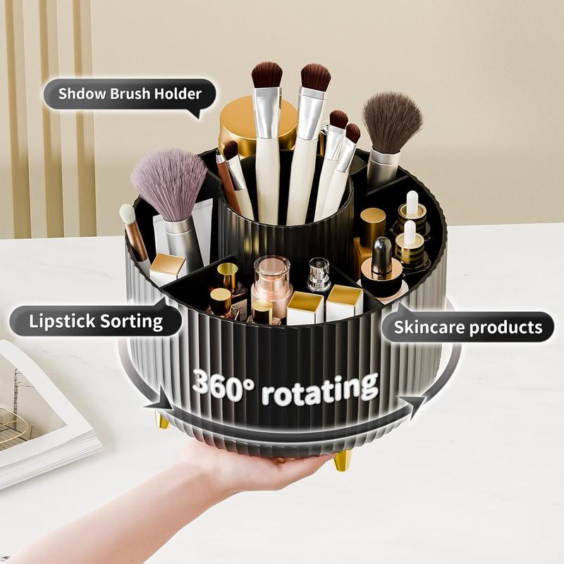 360 Rotate Makeup Brush Holder Organizer, Makeup Organizers Countertop, Makeup organization and Skincare Storage with Gift Box Packing for Vanity, Desktop, Bathroom (Black)