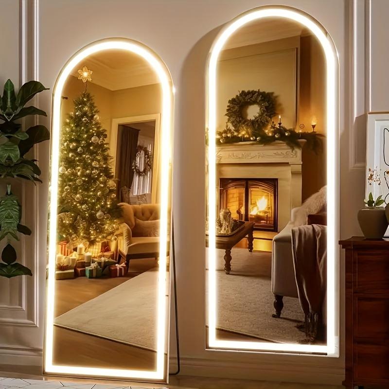 KSFFSXC Full-length Mirror, Aluminum Frame - LED Lighted Full-length Mirror - Arched Dressing Mirror Dressing  For Bedroom Or Living Room Use LED Vanity Decor