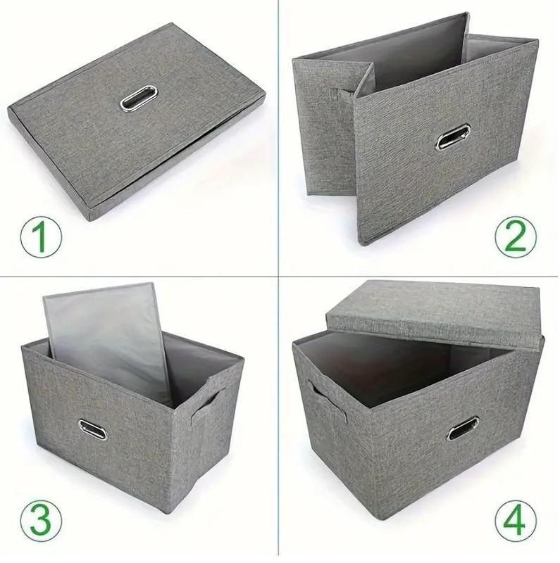 2-Pack Large Collapsible Storage Bins with Lids Linen Fabric for Home Bedroom Closet Office Nursery (16.73x11.8x11.8) Decor