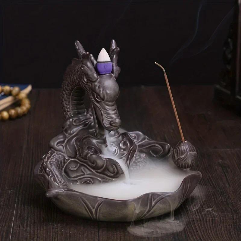 Dragon Design Backflow Incense Burner, 1 Count Ceramic Incense Holder, Aromatherapy Relaxation Gifts for Home and Office, Home Decor Supplies