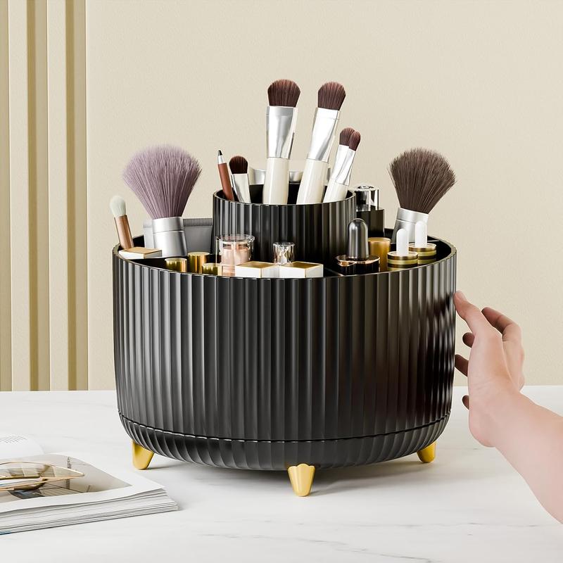 360 Rotate Makeup Brush Holder Organizer, Makeup Organizers Countertop, Makeup organization and Skincare Storage with Gift Box Packing for Vanity, Desktop, Bathroom (Black)