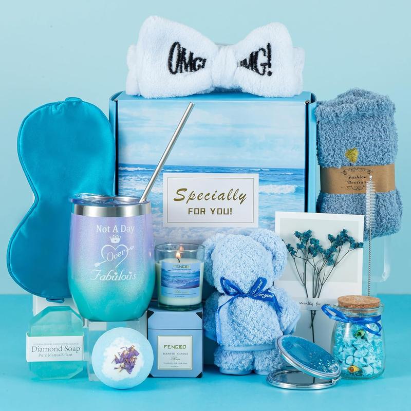 Birthday Gifts for Women,Blue Gift Basket for Women Friendship Gift Relaxing Gift Set Christmas Gift Unique Gift Ideas for Women,Women Gift Box for Best Friend Mom Sister Girlfriend Birthday Presents