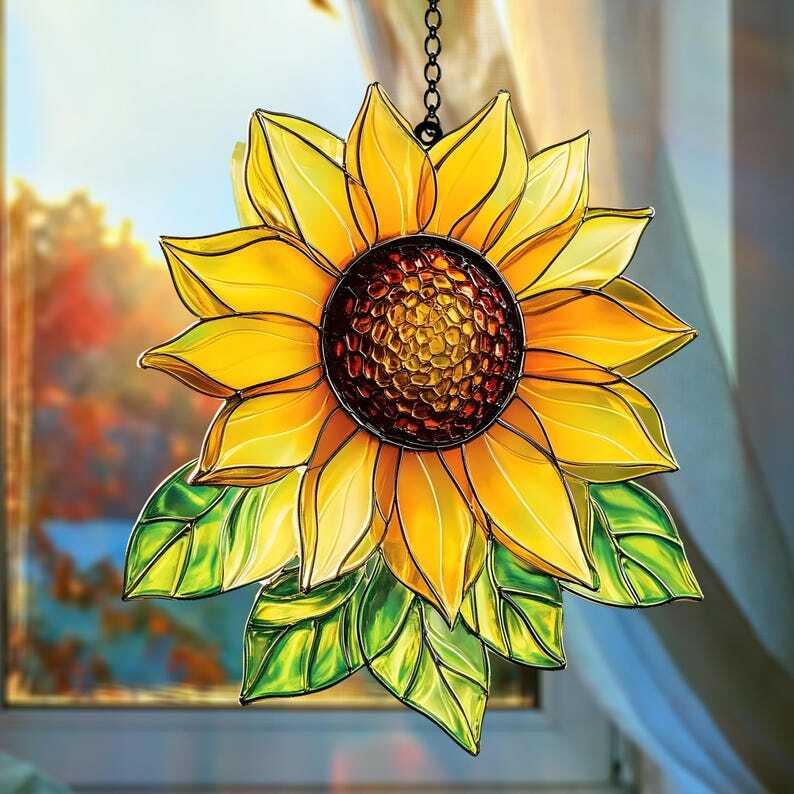 Sunflower Suncatcher window Hanging Sunflower Ornament, Flowers Suncatcher, Sunflower Window Hanging Indoor Outdoor Home Flower Garden Decor