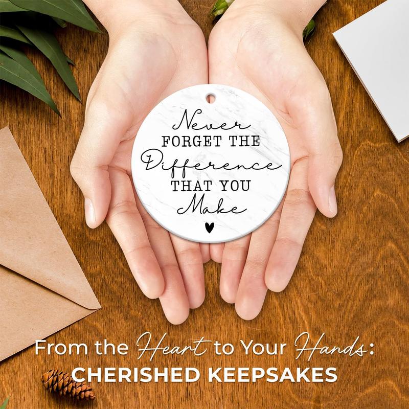 Thank You Gifts - Never Forget The Difference You Make Ceramic Ornament Keepsake Appreciation Gifts for Coworker, Boss, Employee, Teacher, Nurse Women Christmas Ideas Farewell Goodbye Leaving