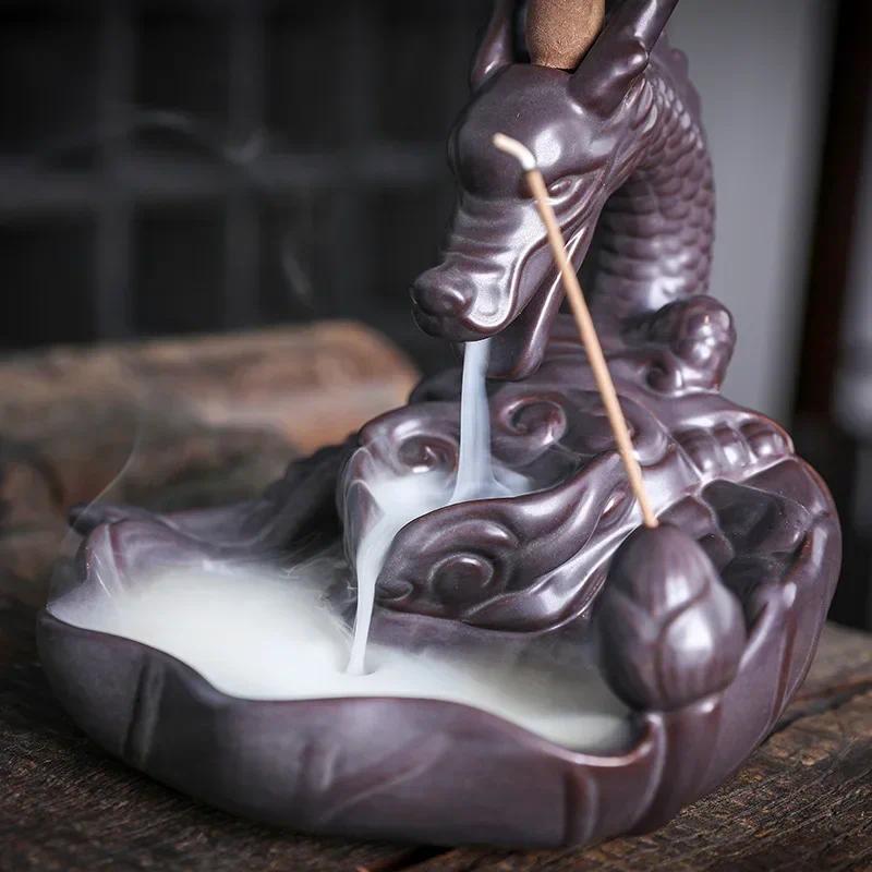 Dragon Design Backflow Incense Burner, 1 Count Ceramic Incense Holder, Aromatherapy Relaxation Gifts for Home and Office, Home Decor Supplies