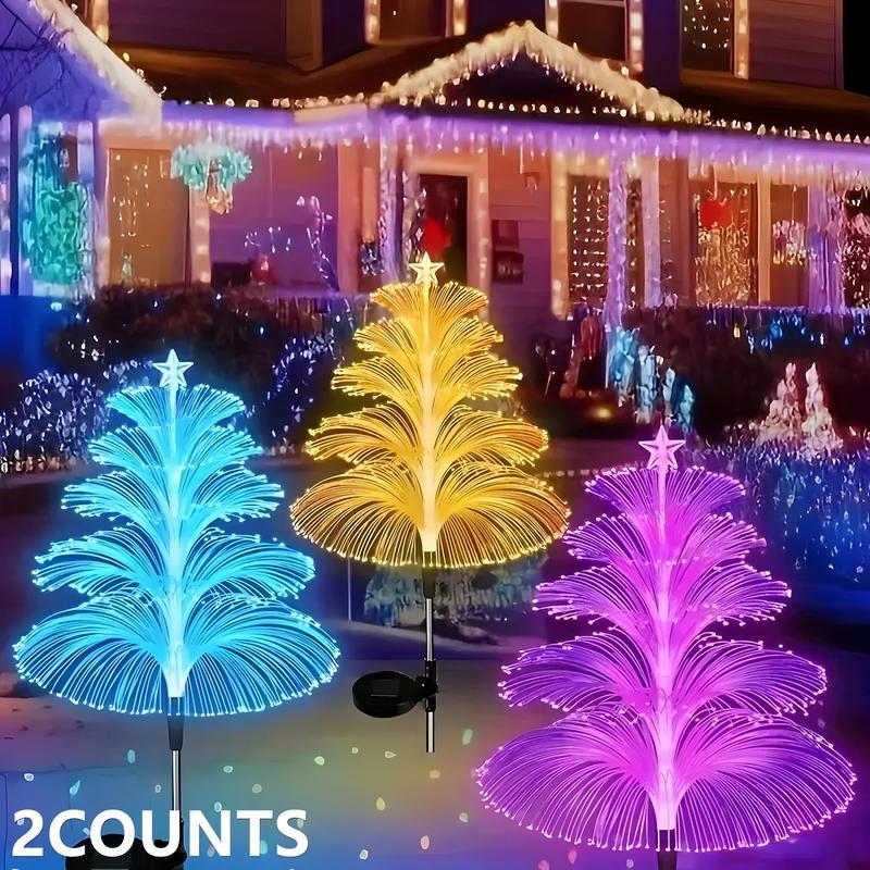 Christmas Solar Powered Tree Shaped Light, 2 4Counts Waterproof LED Decorative Light,Outdoor Decorative Light for Garden Path HolidayDecoration