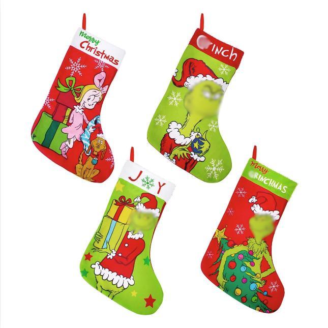 4 Pack Large Grinchh Christmas Stockings - 18 Inch - Family Holiday Party Decorations Wall Ornaments