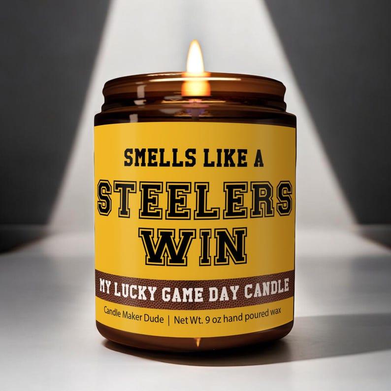 Smells Like A Steelers Win Candle, Steelers Pittsburgh Candle, Game Day Decor, Funny Steelers Fan Gift, Lucky Steelers Candle Unique