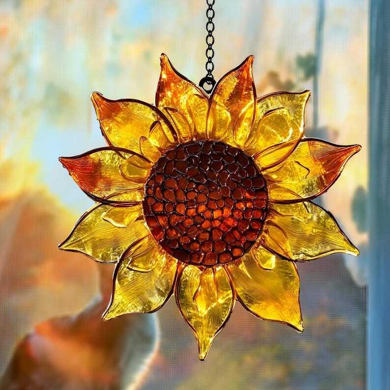 Sunflower Suncatcher window Hanging Sunflower Ornament, Flowers Suncatcher, Sunflower Window Hanging Indoor Outdoor Home Flower Garden Decor