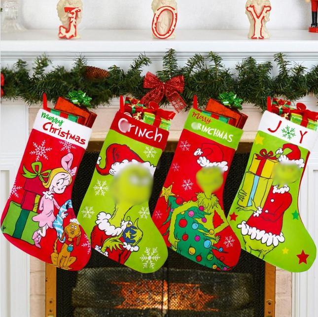 4 Pack Large Grinchh Christmas Stockings - 18 Inch - Family Holiday Party Decorations Wall Ornaments