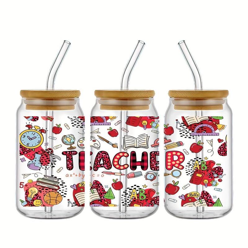 Teacher Design Transfer Stickers, 4 Counts set DIY Transfer Stickers For Glass Cups, Creative Waterproof Stickers