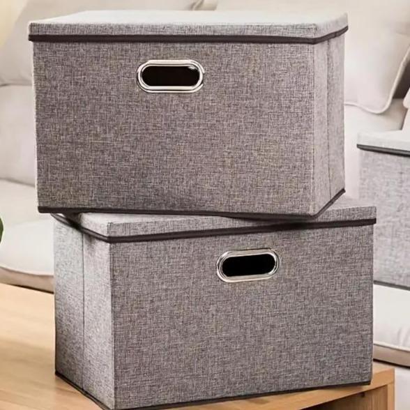 2-Pack Large Collapsible Storage Bins with Lids Linen Fabric for Home Bedroom Closet Office Nursery (16.73x11.8x11.8) Decor