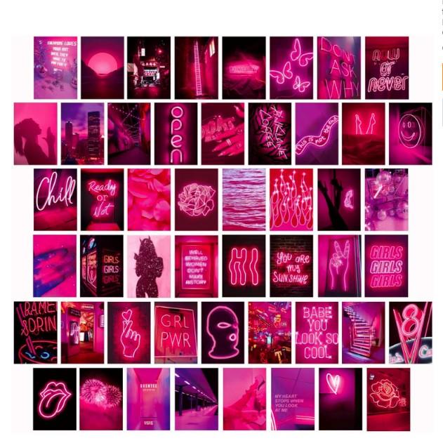 50 PCS Wall Collage Kit Aesthetic Pictures, Pink Neon Room Decor Posters for Room Aesthetic, Dorm Photo Wall Decor for Teen Girls, VSCO Girl...