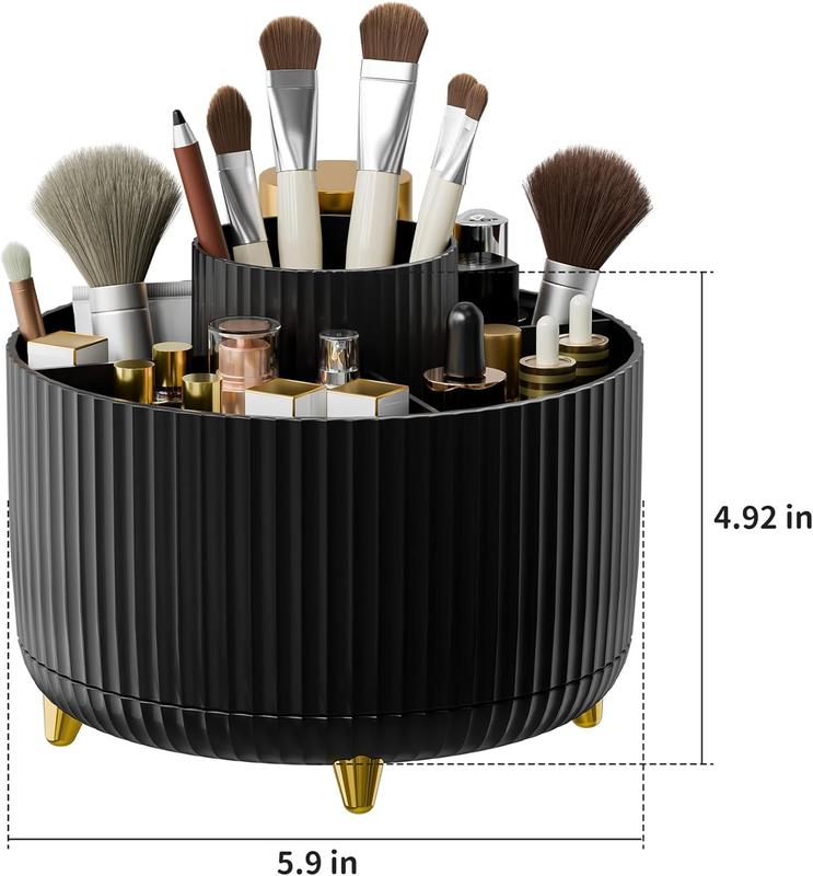 360 Rotate Makeup Brush Holder Organizer, Makeup Organizers Countertop, Makeup organization and Skincare Storage with Gift Box Packing for Vanity, Desktop, Bathroom (Black)