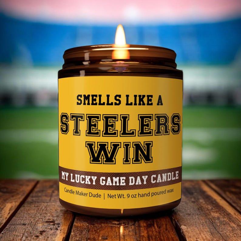 Smells Like A Steelers Win Candle, Steelers Pittsburgh Candle, Game Day Decor, Funny Steelers Fan Gift, Lucky Steelers Candle Unique