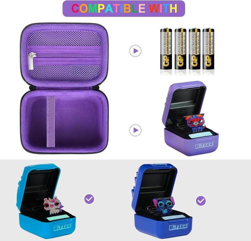 Carrying Case for Bitzee  Interactive Toy Magicals Interactive Toy Digital Pet, Gifts For Virtual Pet Enthusiast Girls & Boys, Travel Case with Mesh Pocket for Battery, Cable,Black+Purple